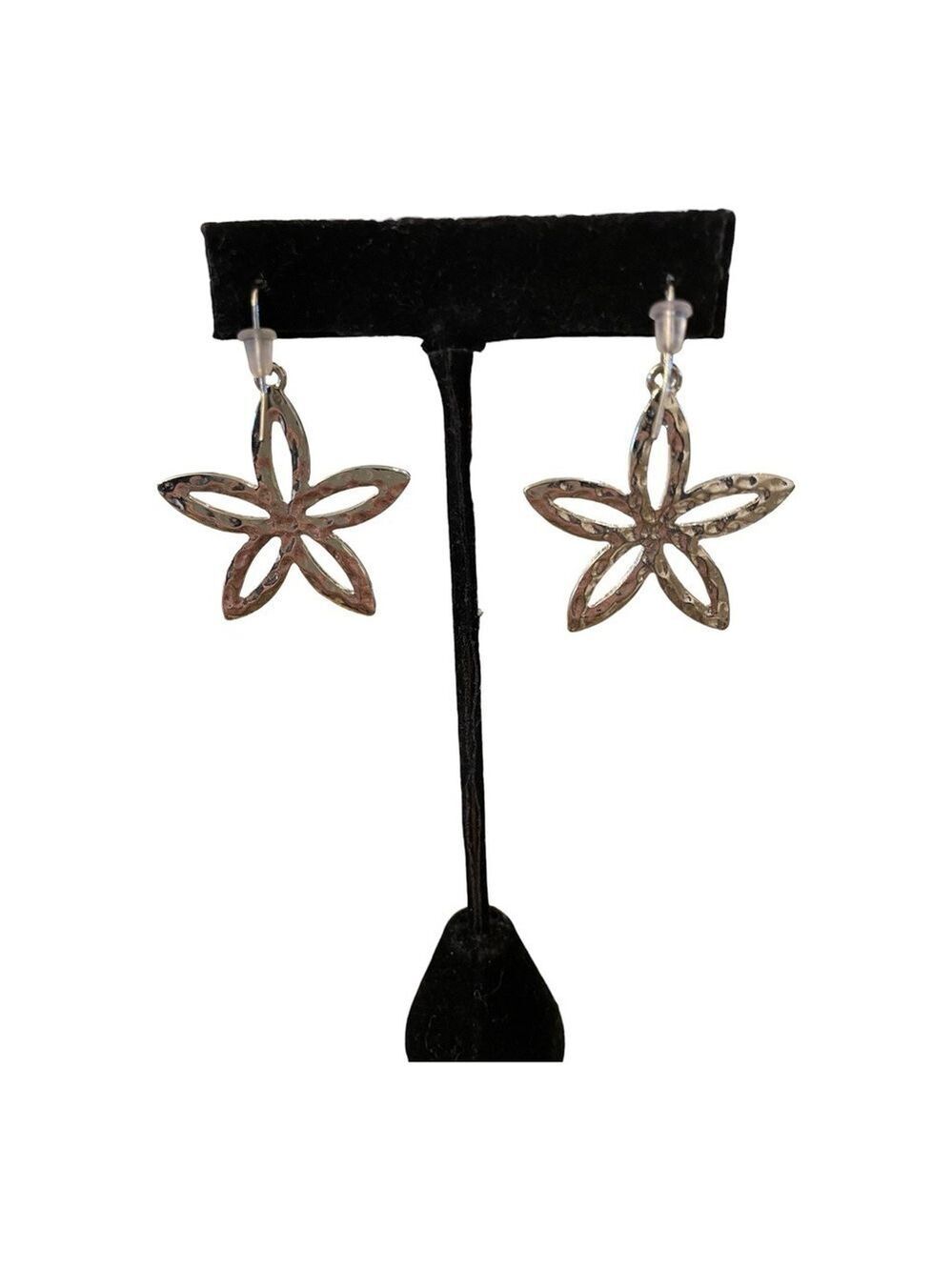 Silver Star Textured Dangling Earrings, Shiny & Statement Making Beach Shells